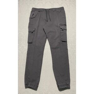 Denim Co Mens Cargo Pants Elastic Waist Drawstring Cuff Jogger Gray XL